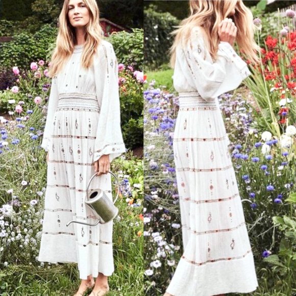 DOEN Embroidered Smocked Gauze Joni Maxi Dress - Picture 2 of 4